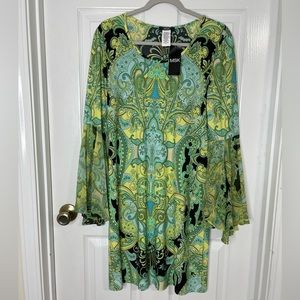 Groovy Multi Colored Flowy Bell Sleeve Dress | MSK